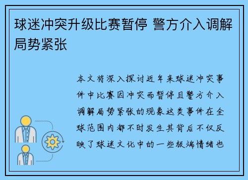 球迷冲突升级比赛暂停 警方介入调解局势紧张